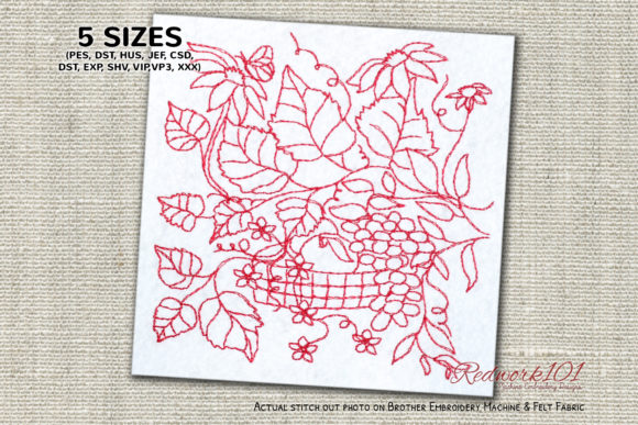 Fruits Basket with Flowers Embroidery Design