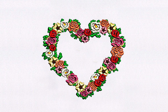 Heart Shape Flowers Embroidery Design