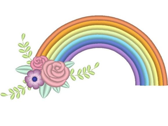 Rainbow and Flowers Embroidery Design